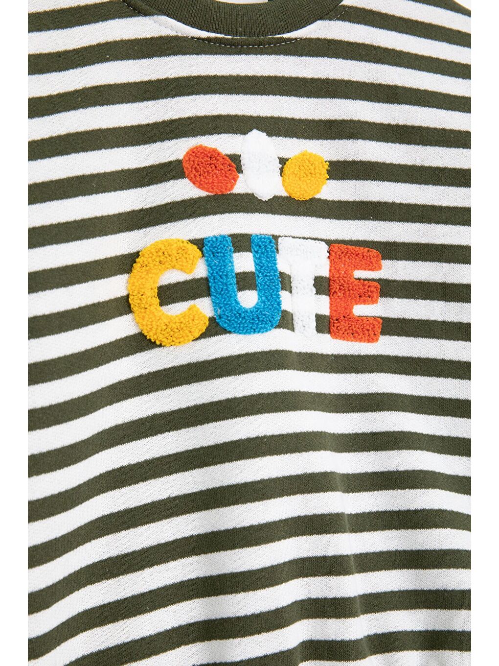 Haki Erkek Çocuk Cute Nakışlı Çizgili Şardonlu Eşofman Takımı 23311-1