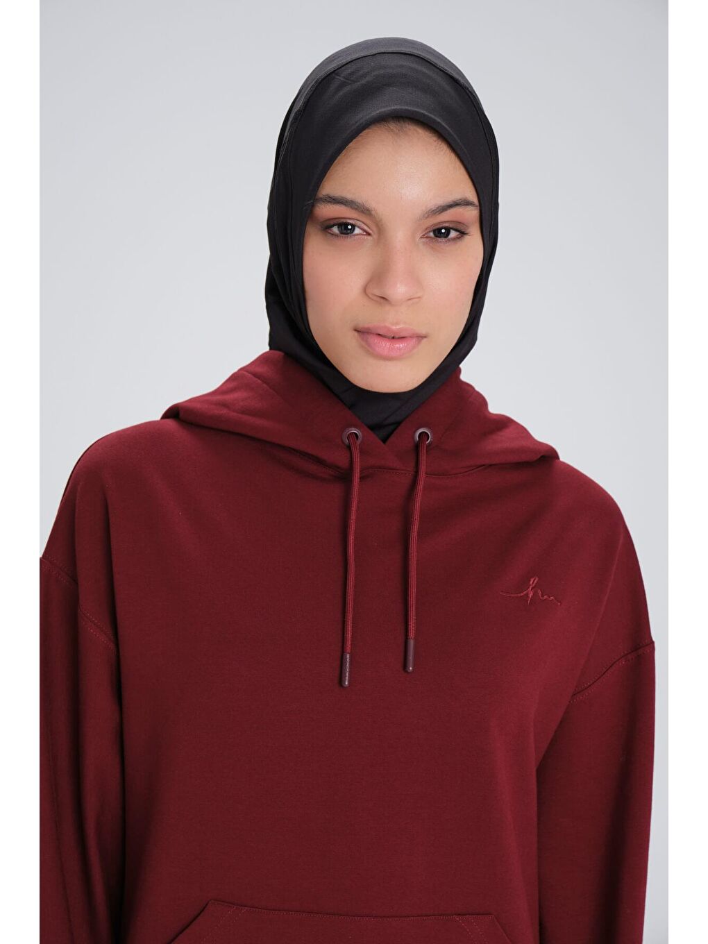 Yumuşak Dokulu Kapüşonlu Bordo Basic Günlük Sweatshirt Act 21-7