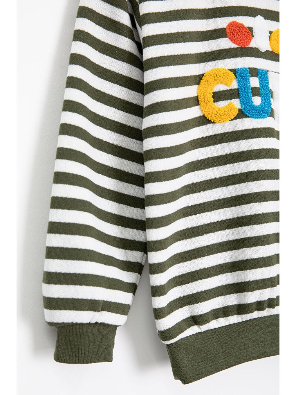 Haki Erkek Çocuk Cute Nakışlı Çizgili Şardonlu Eşofman Takımı 23311-2