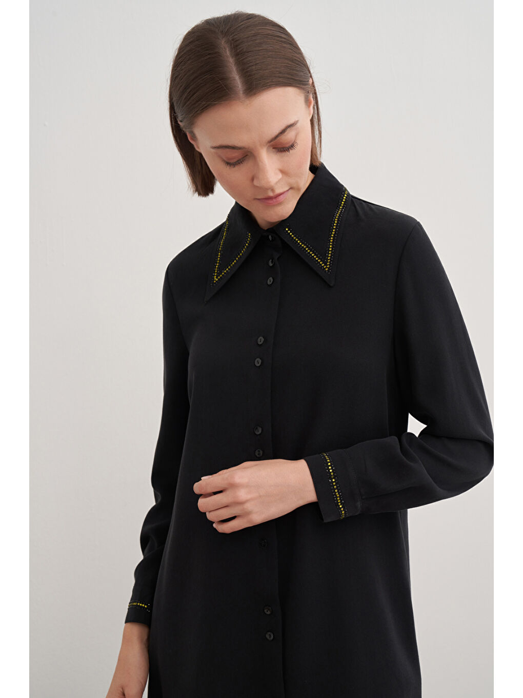 Siyah Gömlek Yaka Tunik-4