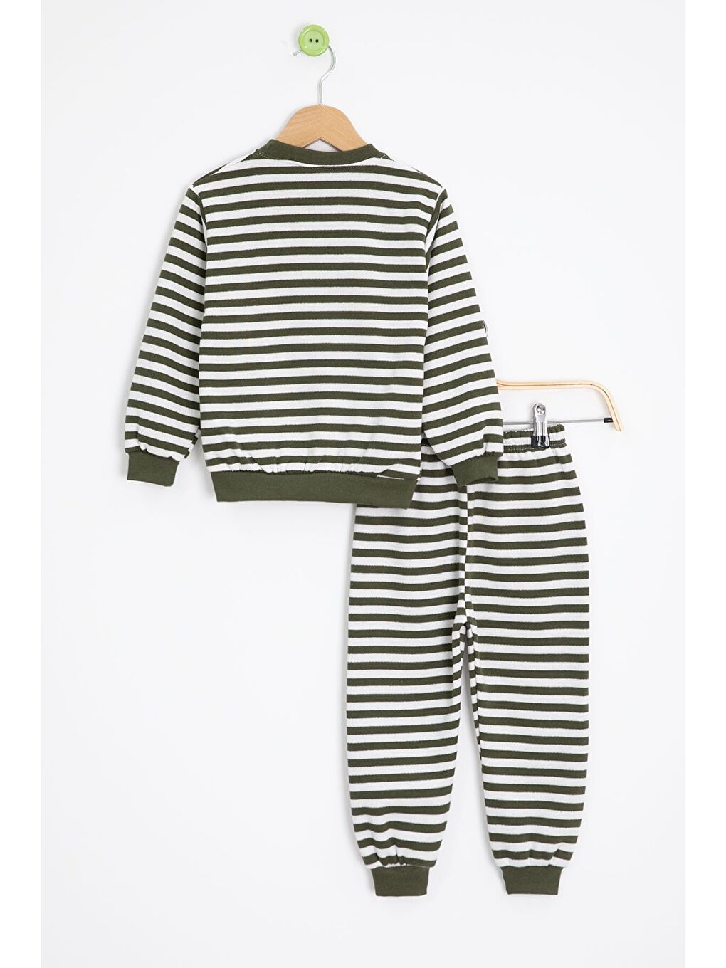 Haki Erkek Çocuk Cute Nakışlı Çizgili Şardonlu Eşofman Takımı 23311-3