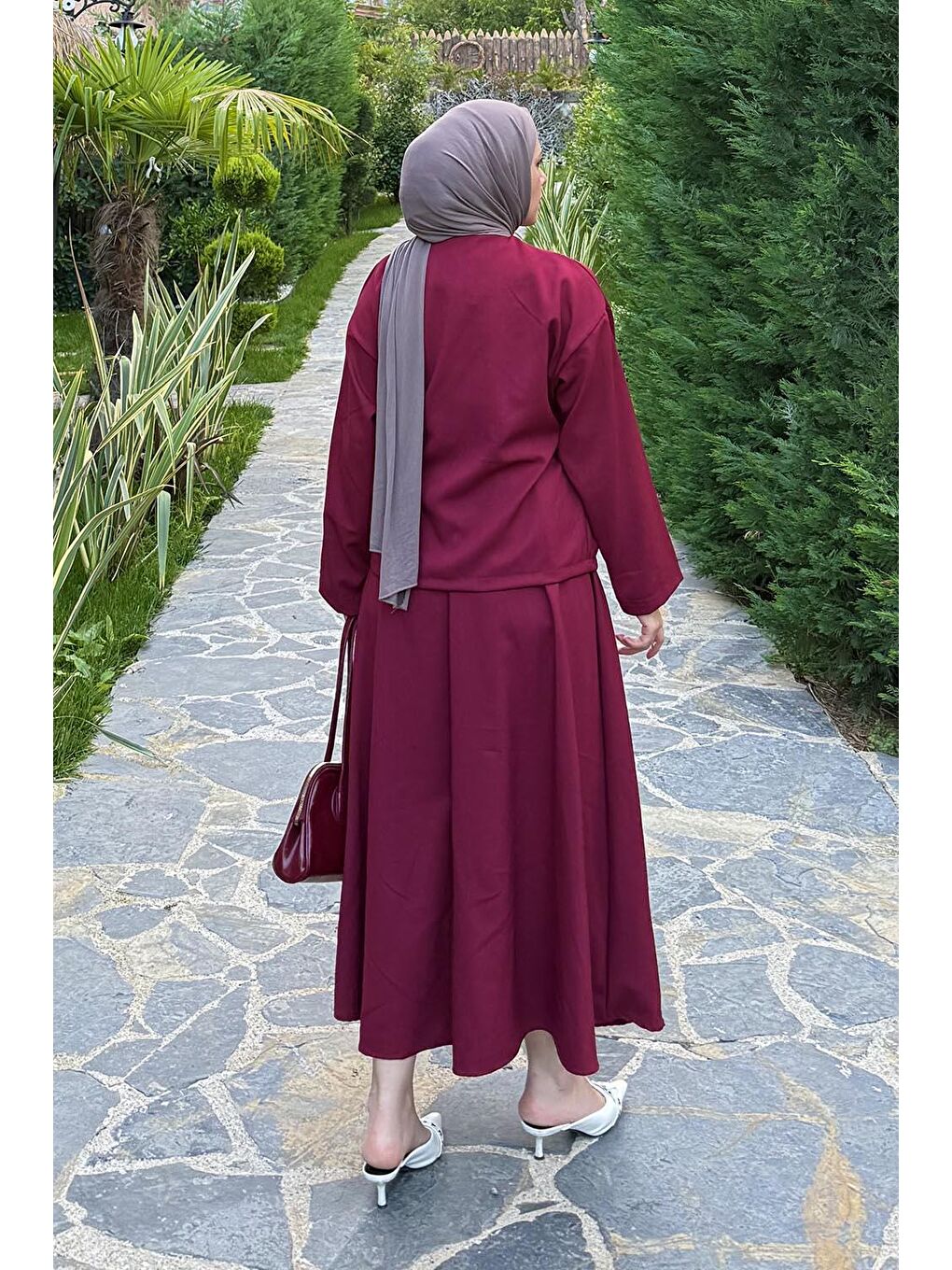 Bağlama Detaylı Etekli Takım Bordo-3