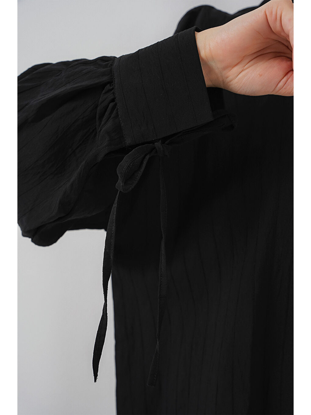 Kadın Oversize Bağcıklı Gömlek 5954 - Siyah-3