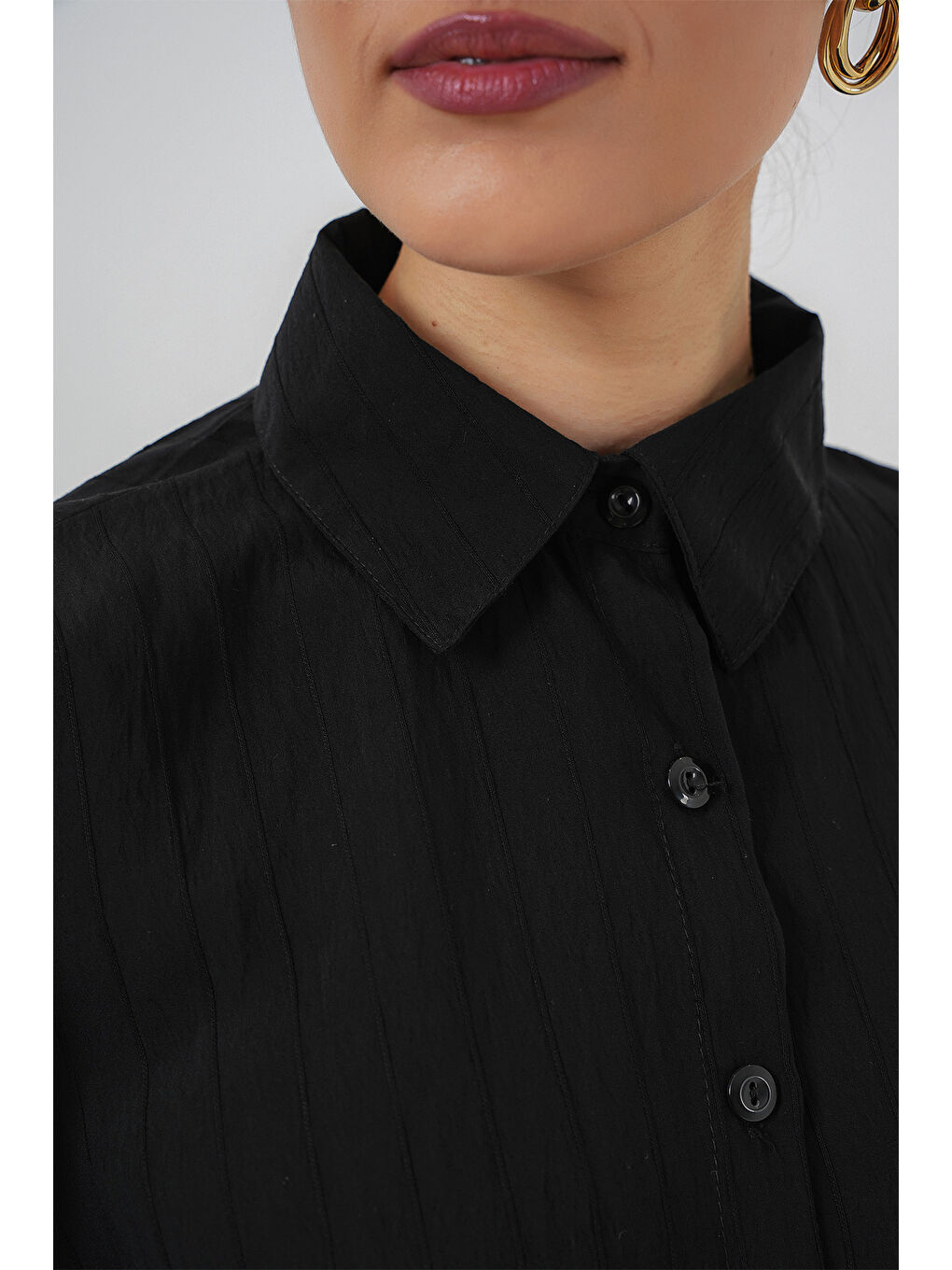 Kadın Oversize Bağcıklı Gömlek 5954 - Siyah-4