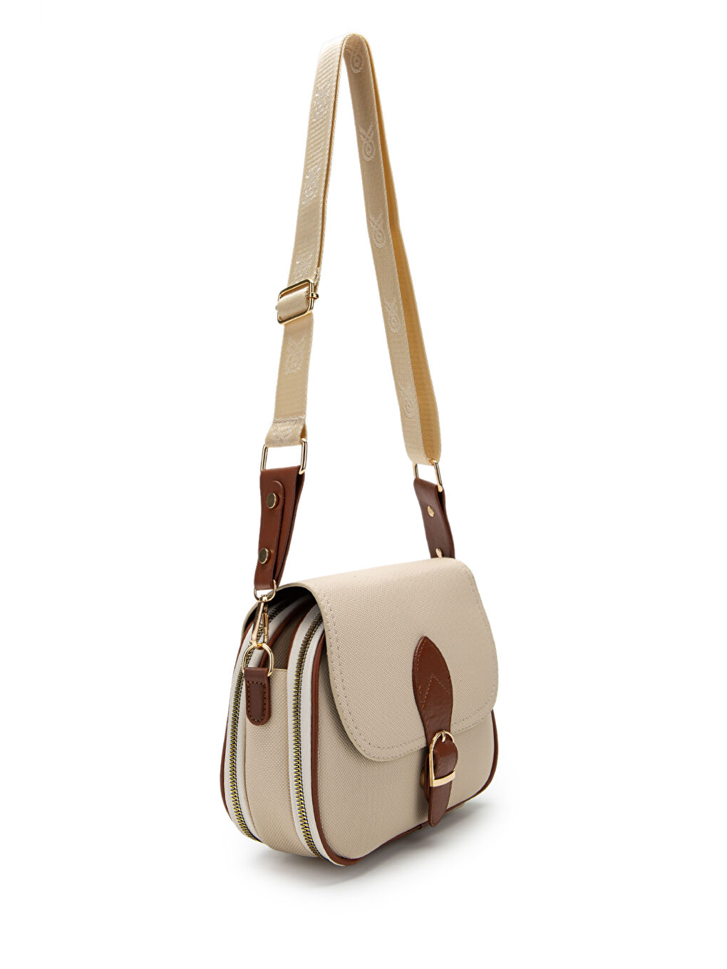 Ekru Çok Gözlü Suni Deri Kadın Çapraz Çanta Dave Krem-1