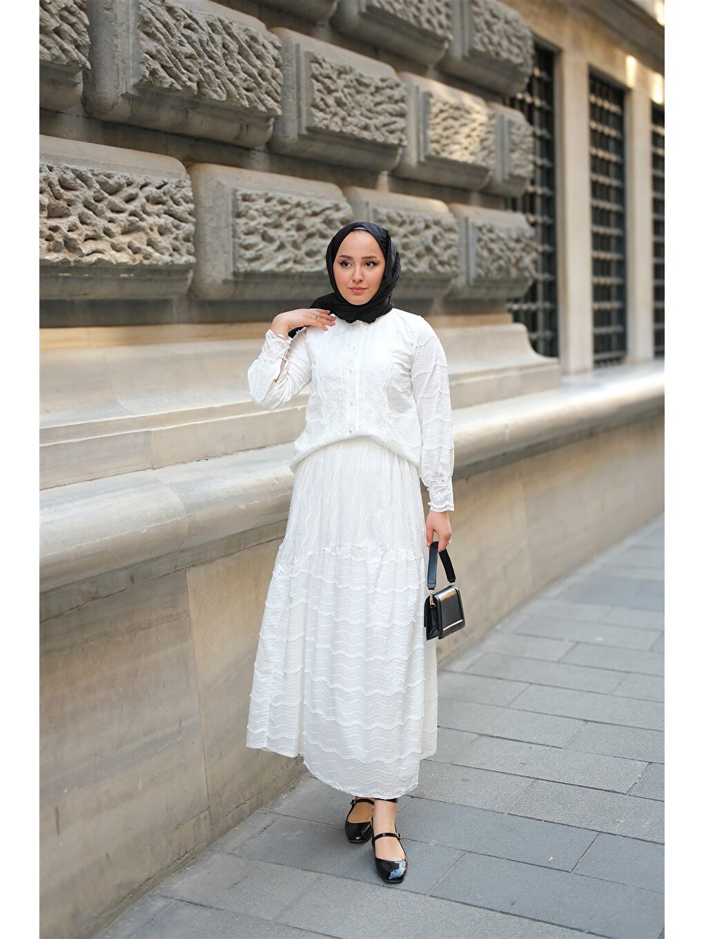 Kadın Güpür Detaylı Takım Beyaz-2