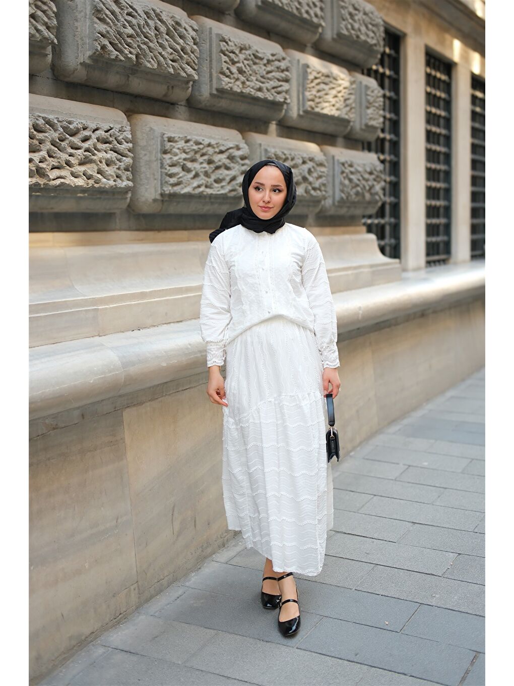 Kadın Güpür Detaylı Takım Beyaz-4