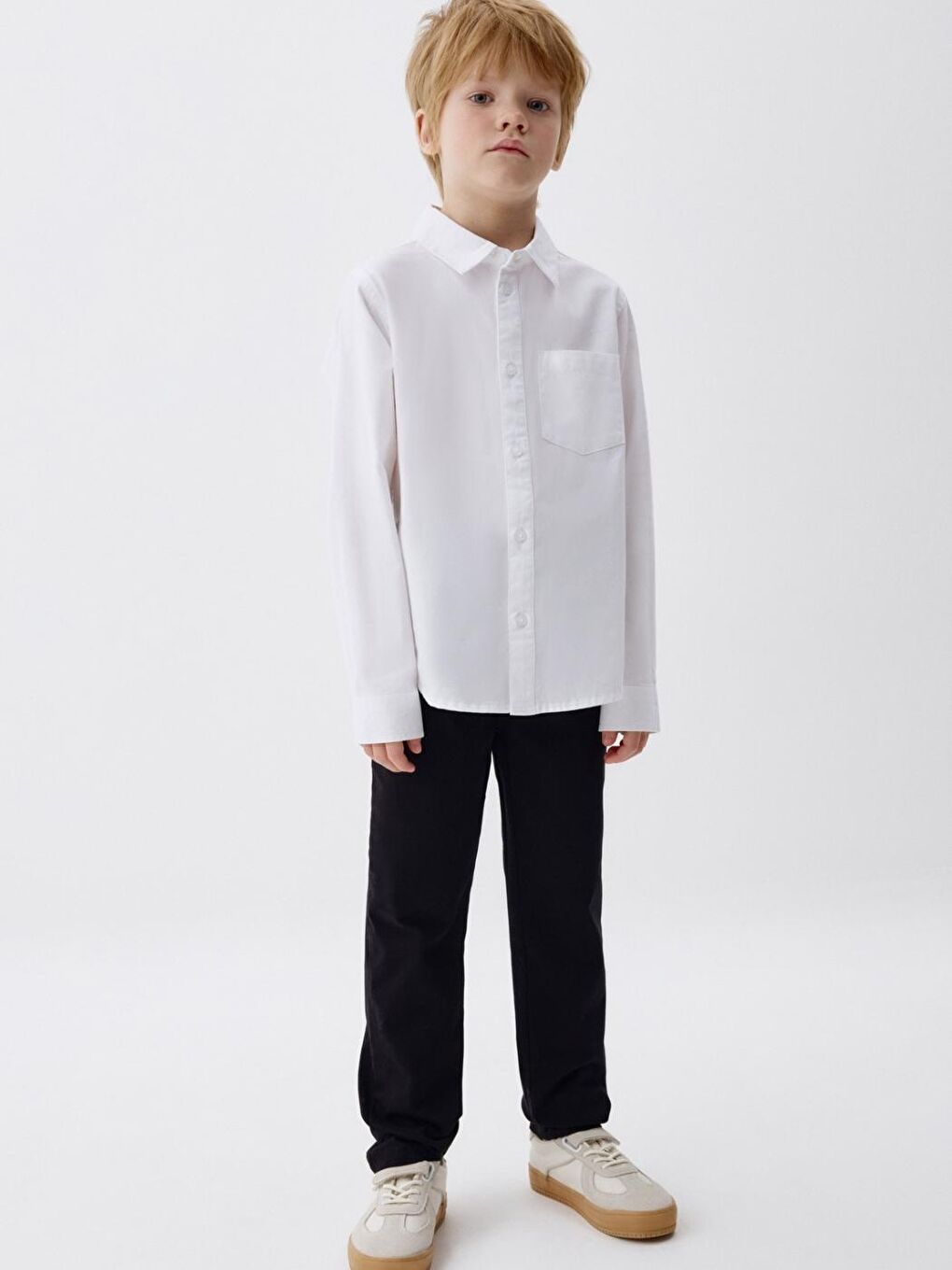 Siyah Erkek Çocuk 100% Pamuk Düz Dokuma Chino Pantolon-1