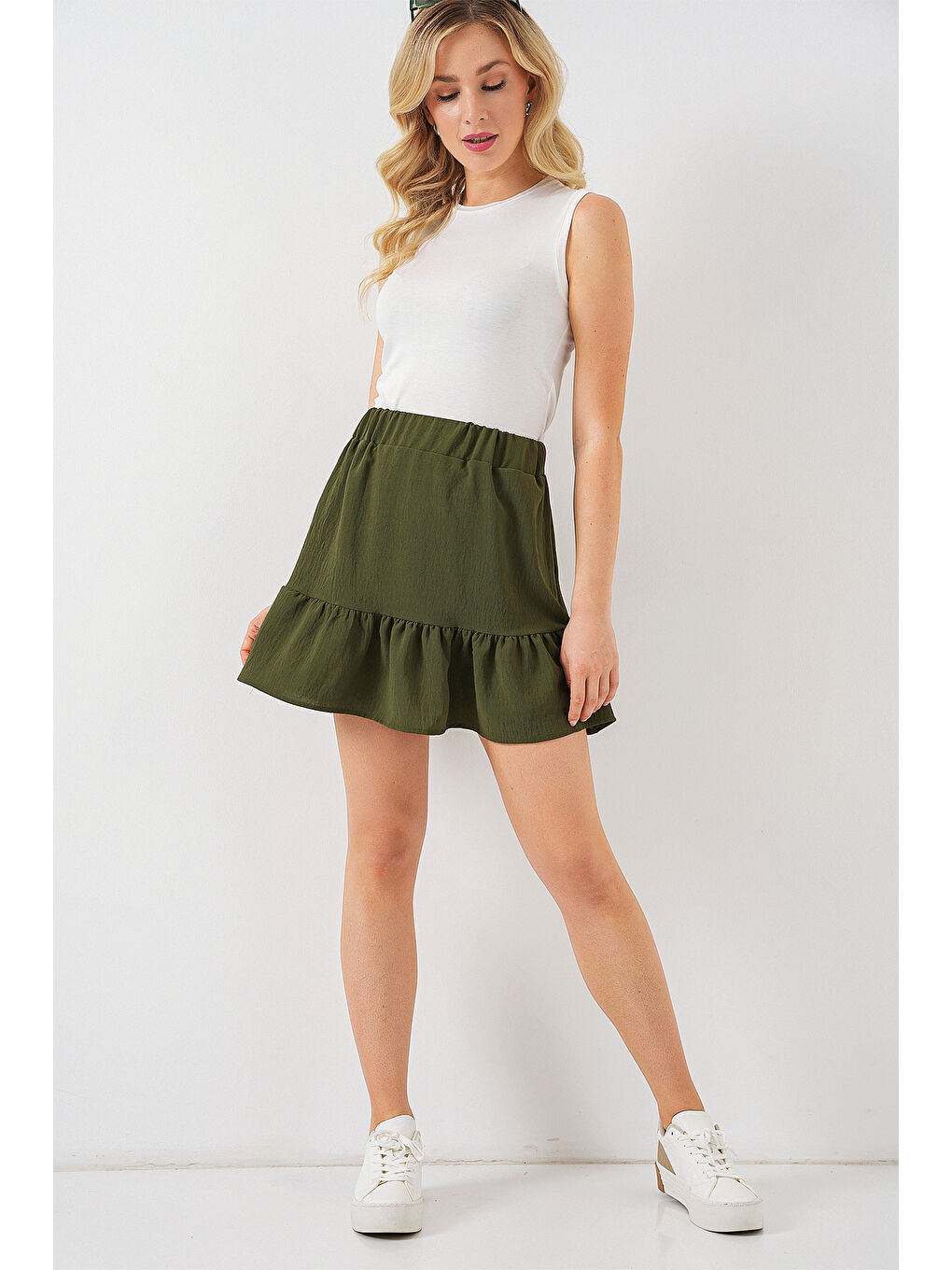 Kadın Ayrobin Mini Etek 8054 - Haki-1
