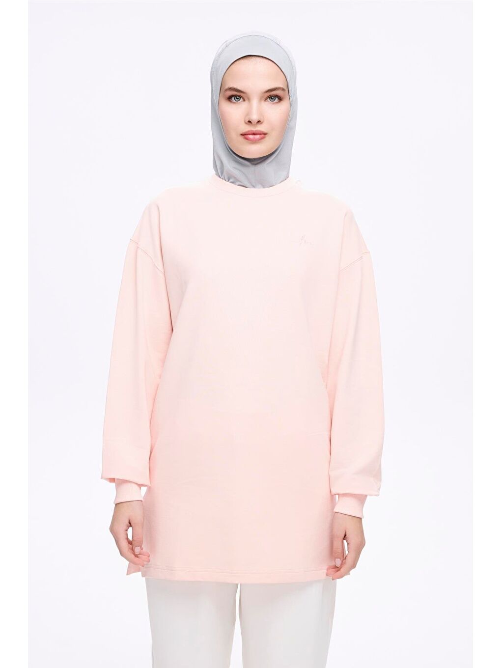 Pembe Yumuşak Dokulu Oversize Pudra Basic Günlük Sweatshirt Act-22