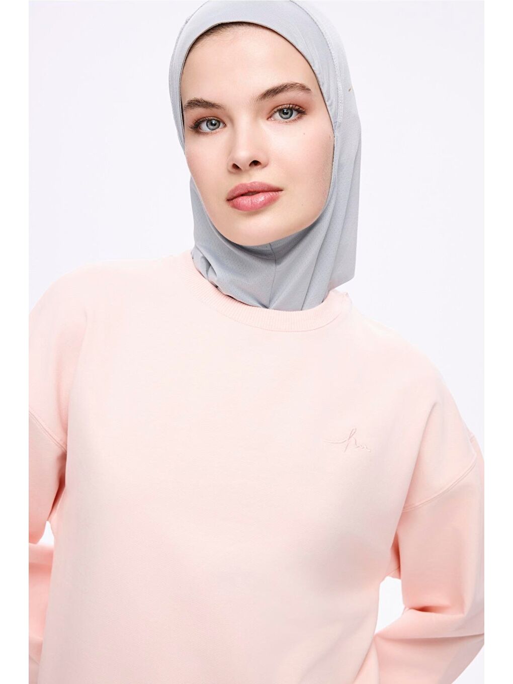 Pembe Yumuşak Dokulu Oversize Pudra Basic Günlük Sweatshirt Act-22-1
