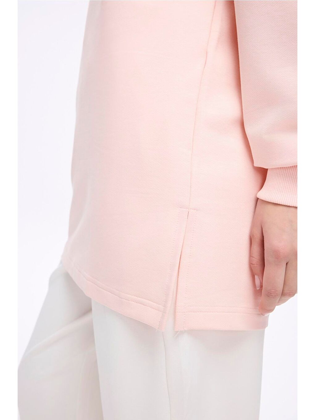 Pembe Yumuşak Dokulu Oversize Pudra Basic Günlük Sweatshirt Act-22-2