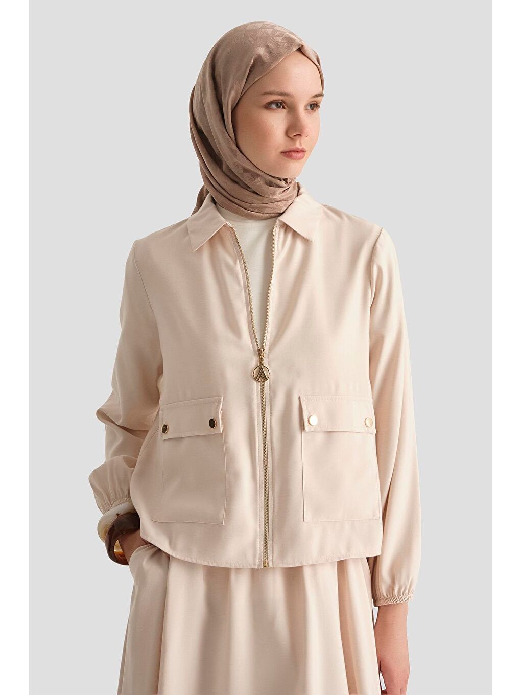 Bej Ceketli Lyocell Takım 25Yt622 Taş-1