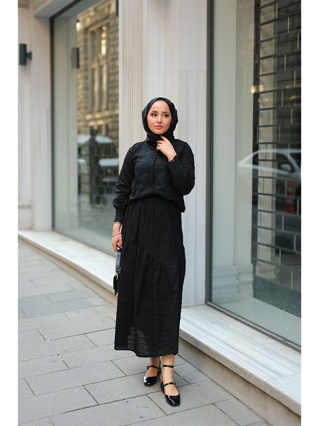 Kadın Güpür Detaylı Takım Siyah-1