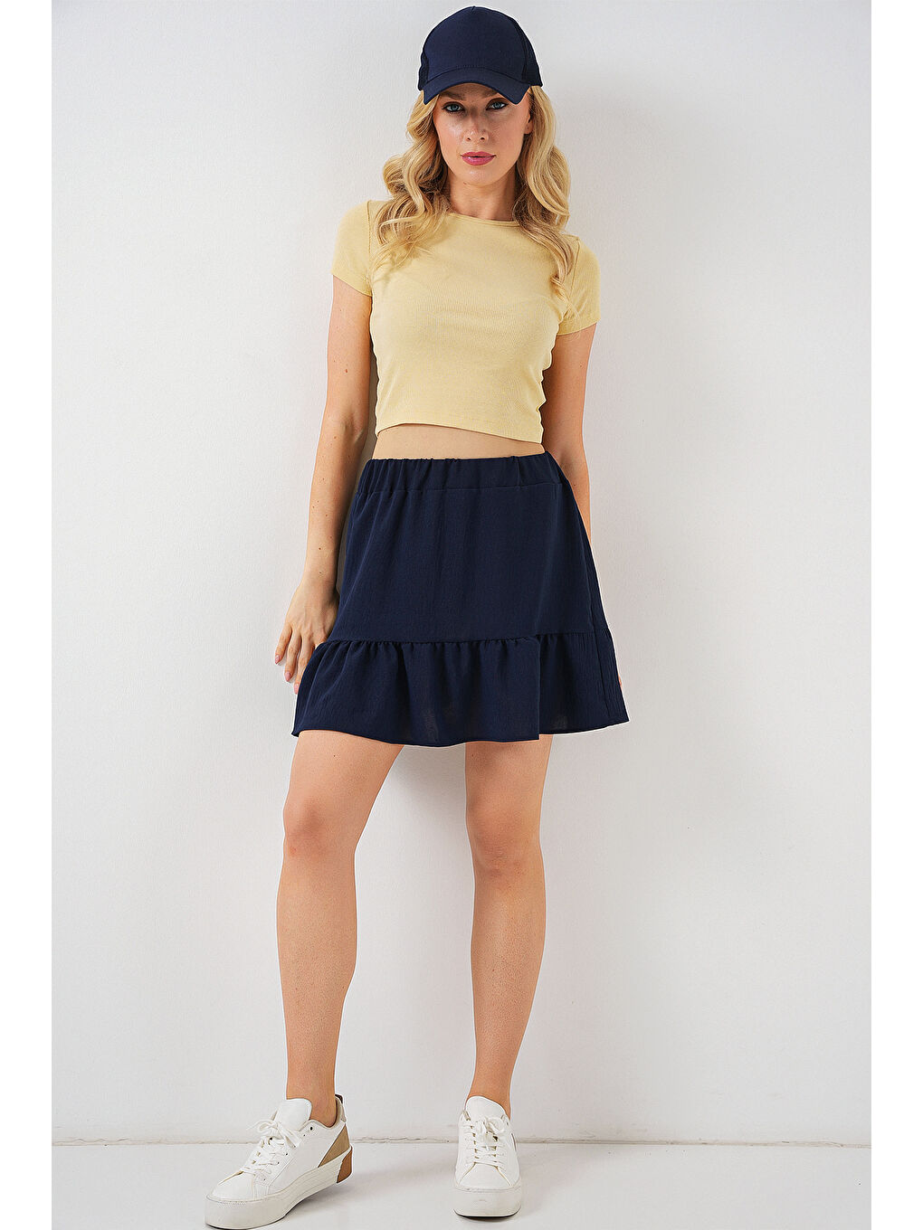 Kadın Ayrobin Mini Etek 8054 - Lacivert-1