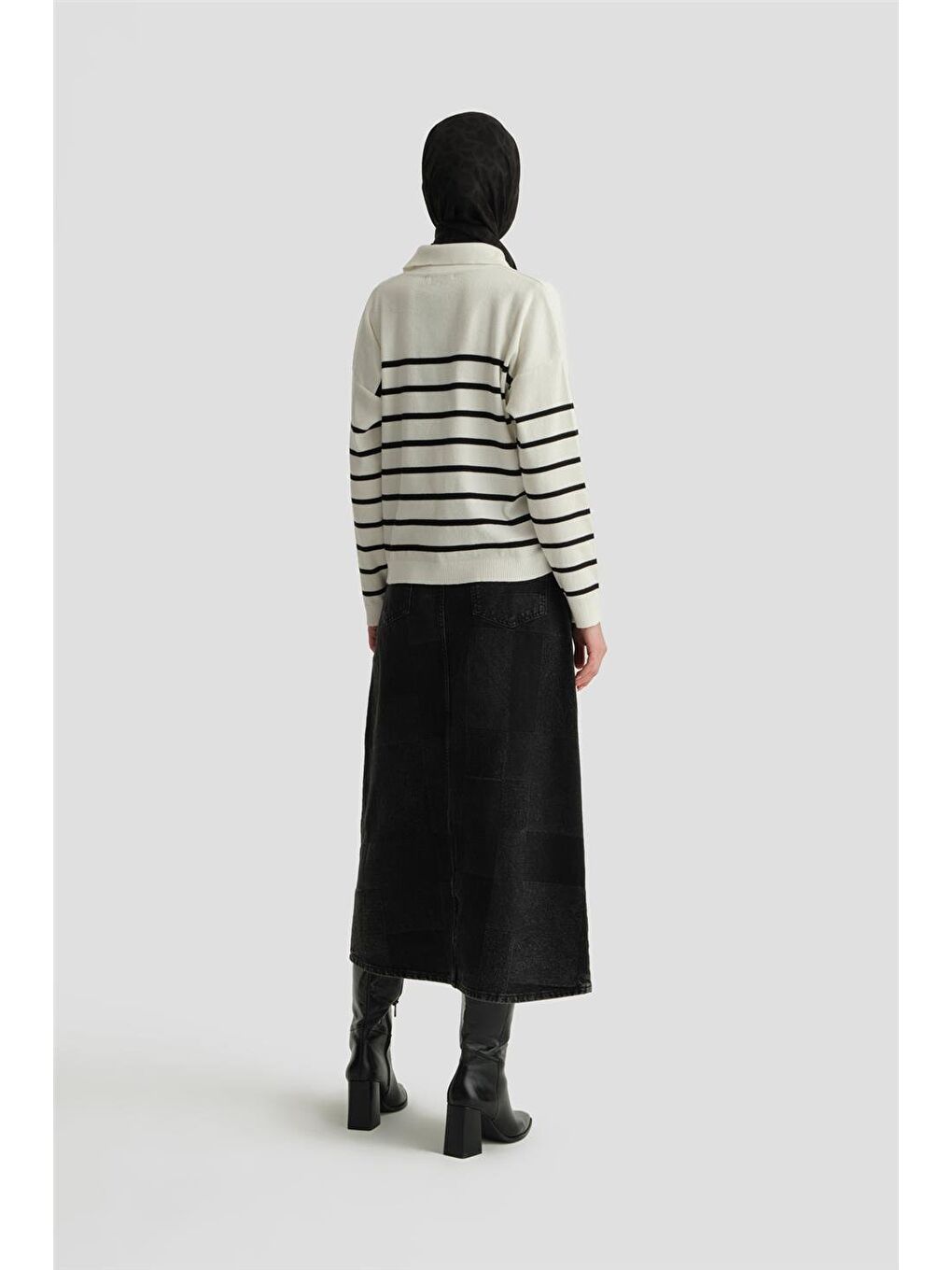 Çizgili Triko Kazak 24Kd4208 Ekru-4