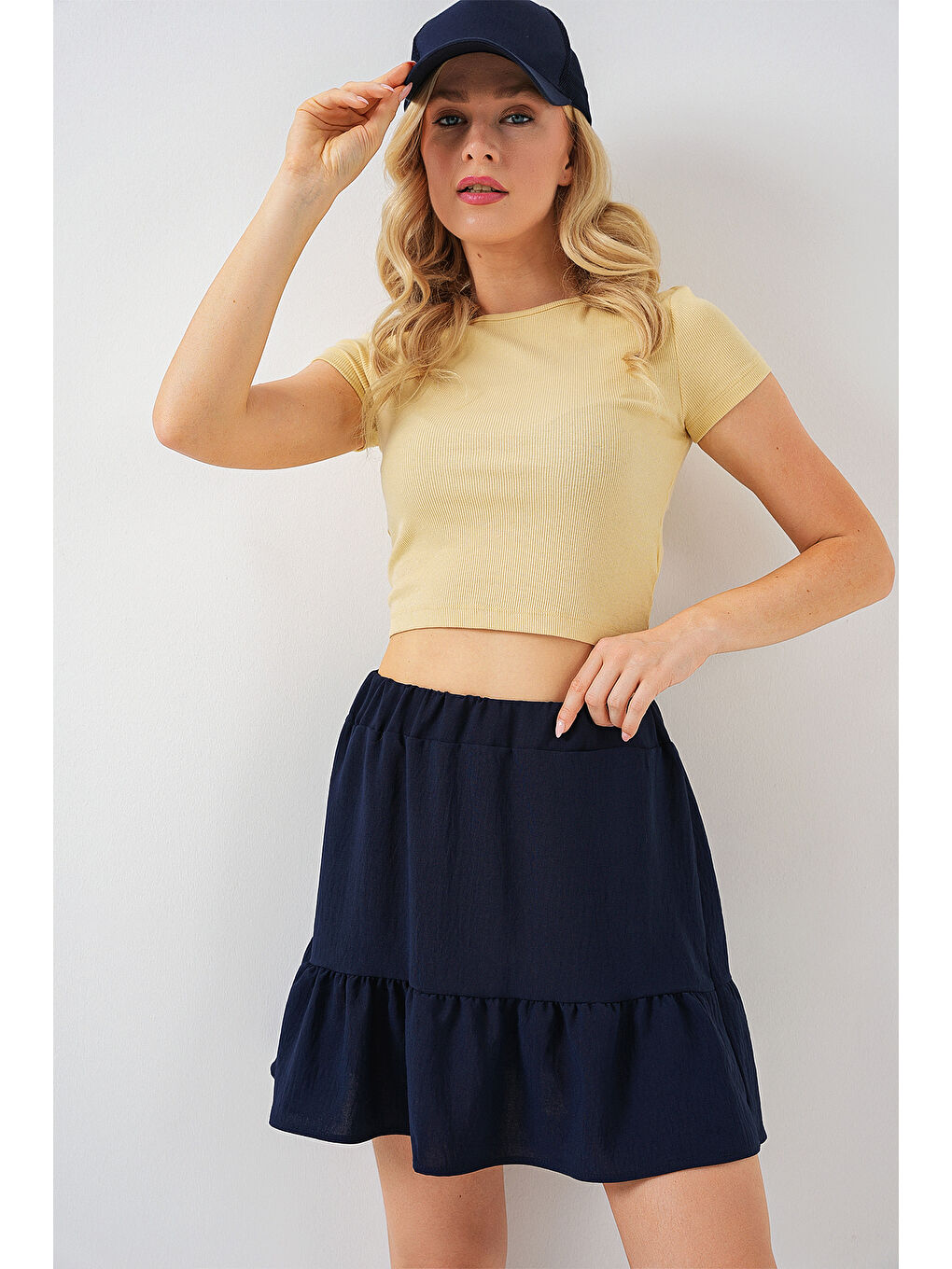 Kadın Ayrobin Mini Etek 8054 - Lacivert-3