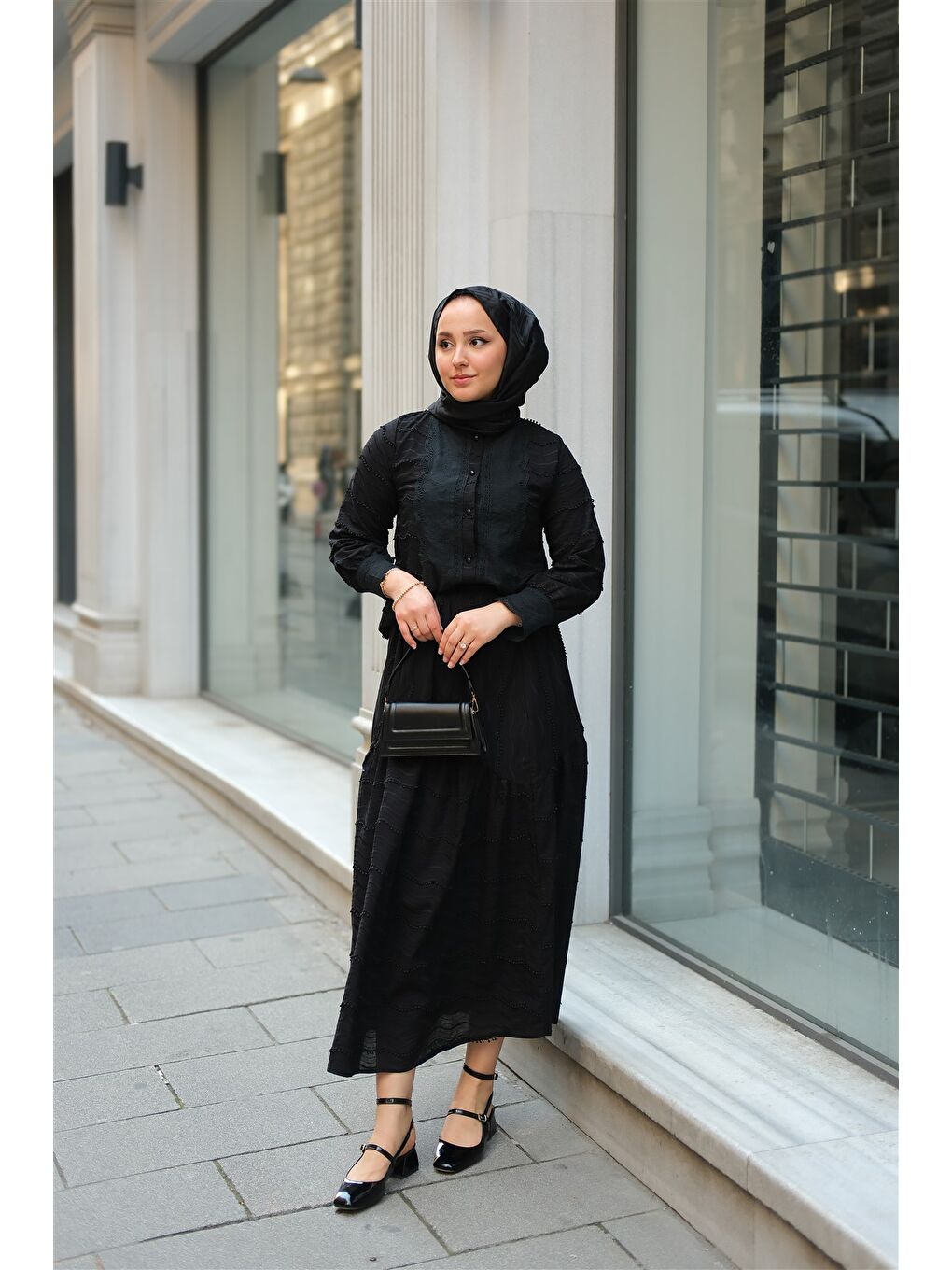 Kadın Güpür Detaylı Takım Siyah-2