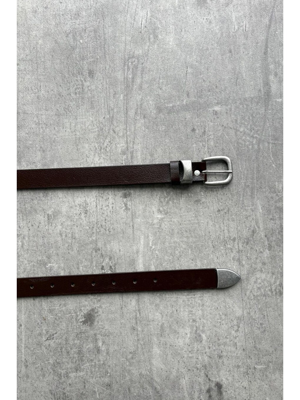 Kahverengi Erkek Vintage Ucu Metal Detaylı Deri Kemer-2