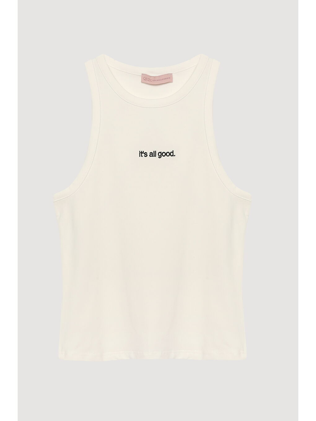 Yazı Baskılı Halter Yaka Atlet Ekru