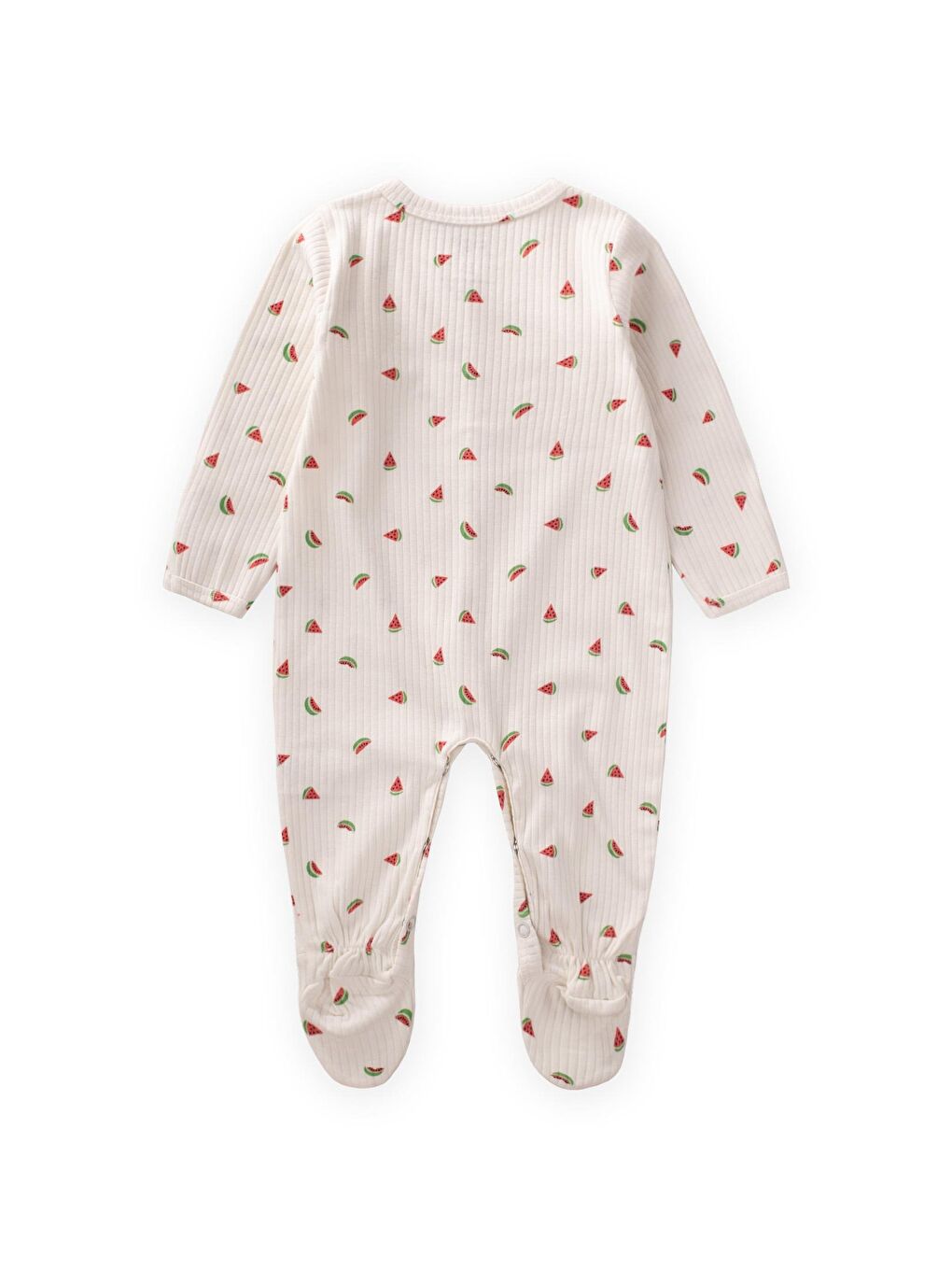 Beyaz Ayaklı Kendinden Eldivenli Desenli Tulum 0-9 Ay Karpuz Desen-1