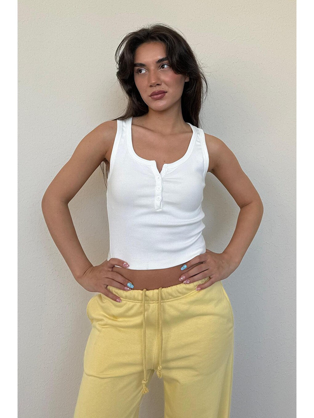 Beyaz Önü Düğmeli Fitilli Atlet Mg2453-8