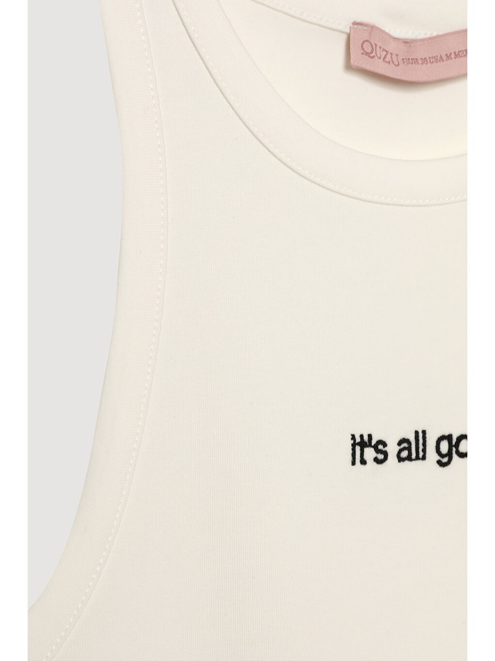 Yazı Baskılı Halter Yaka Atlet Ekru-1