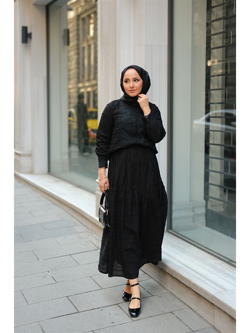 Kadın Güpür Detaylı Takım Siyah-3