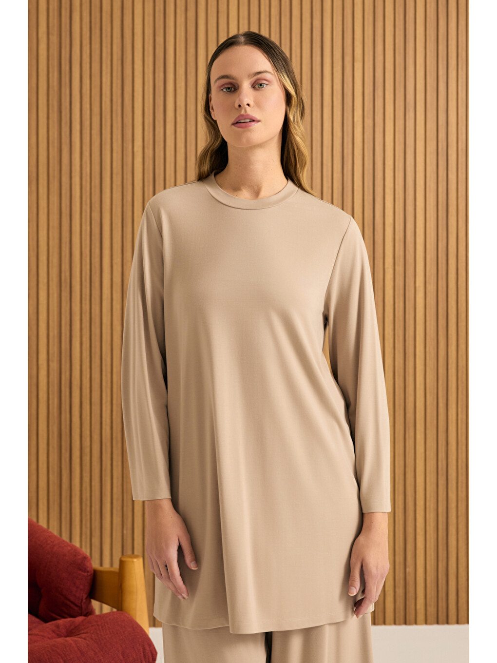 Kahverengi Camel Rayon Pijama Üstü
