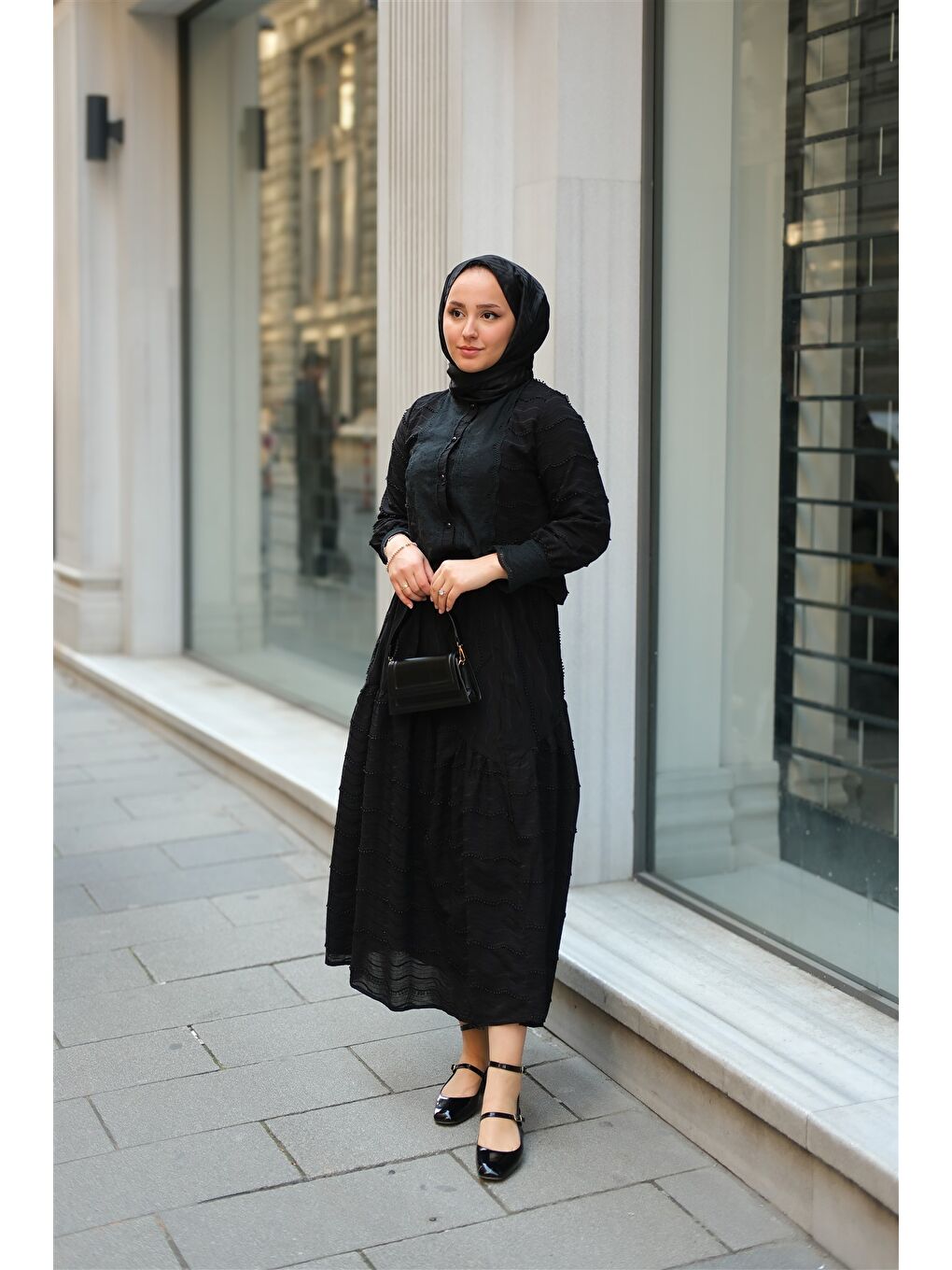 Kadın Güpür Detaylı Takım Siyah-4