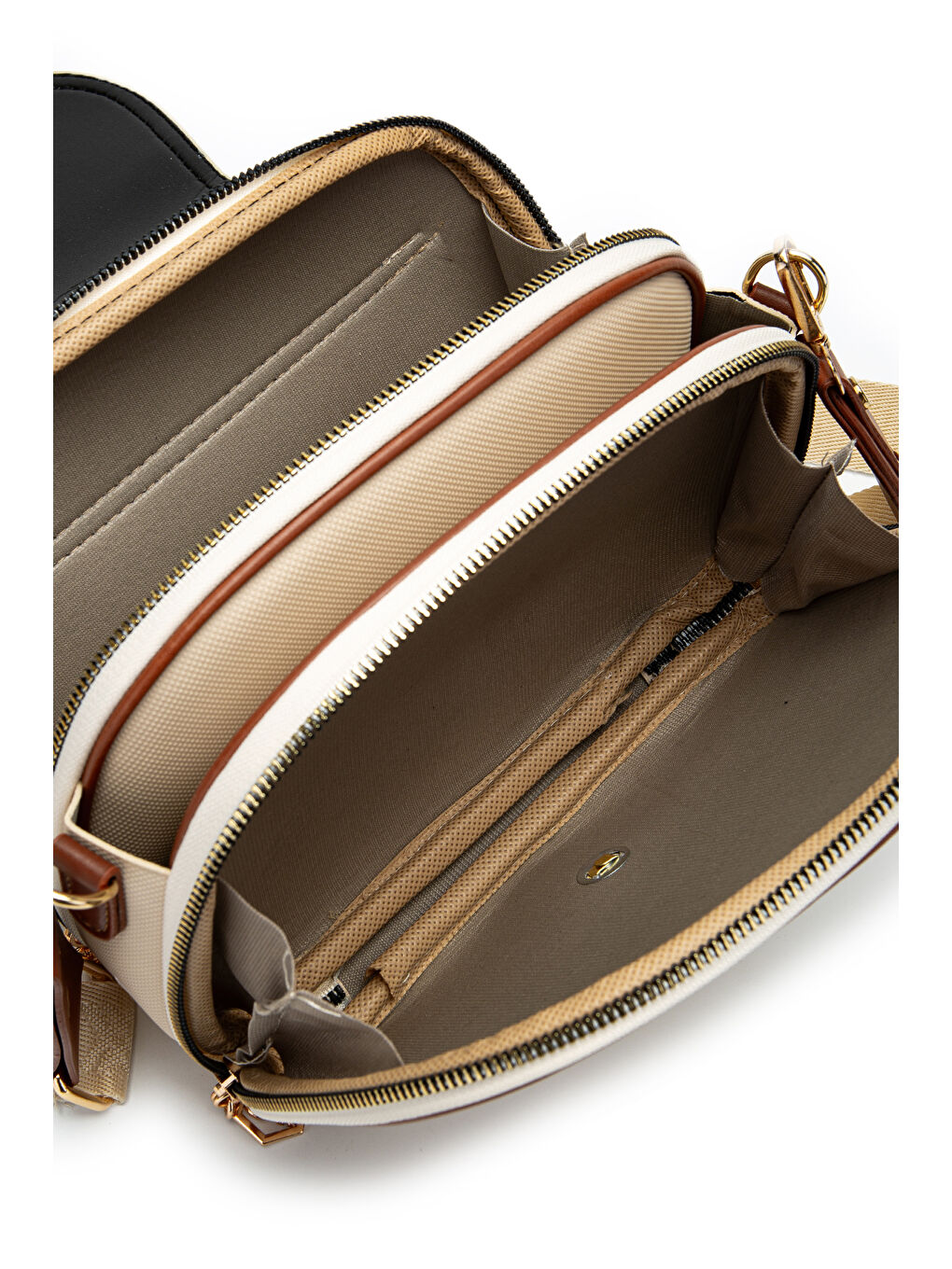 Ekru Çok Gözlü Suni Deri Kadın Çapraz Çanta Dave Krem-3