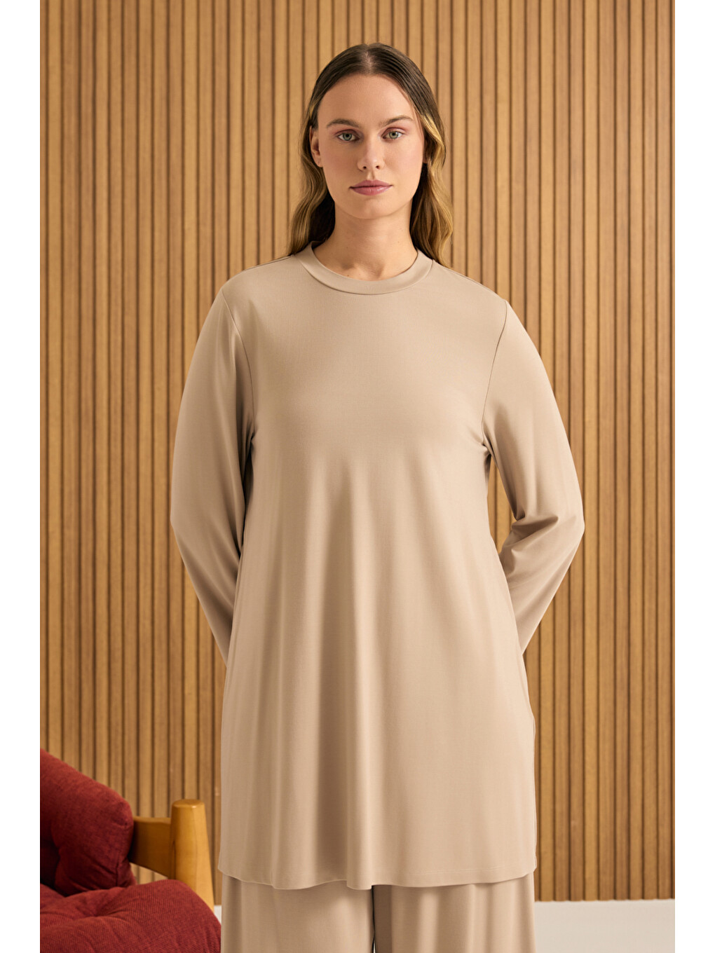 Kahverengi Camel Rayon Pijama Üstü-2