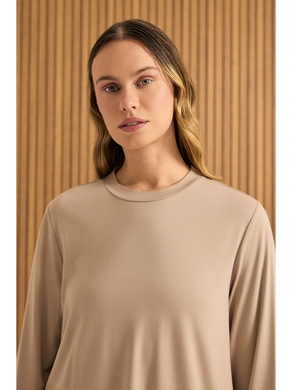 Kahverengi Camel Rayon Pijama Üstü-3