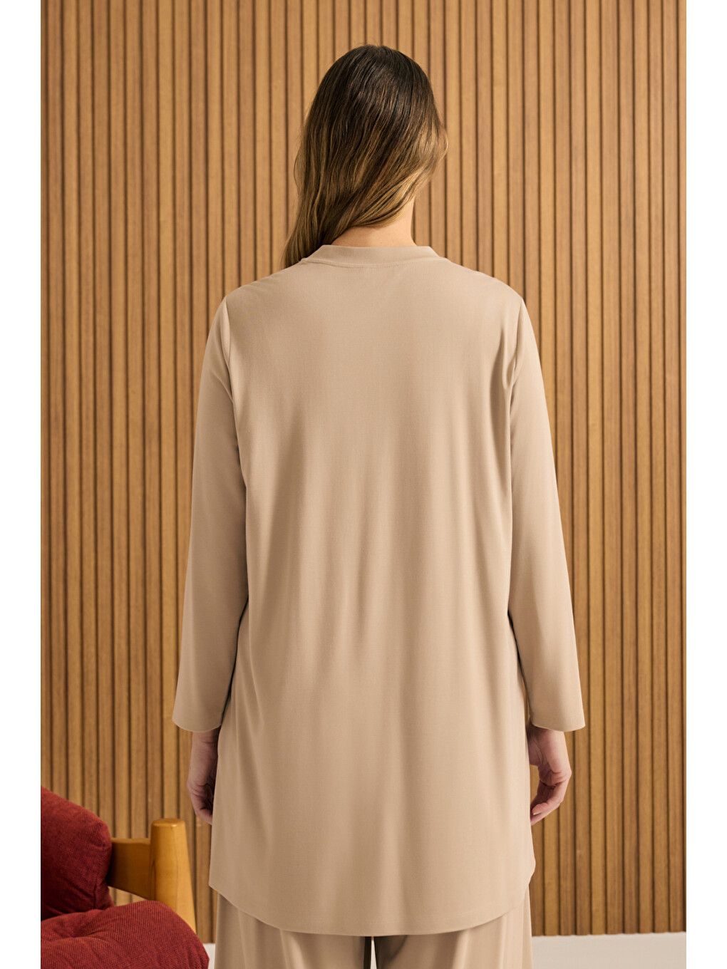Kahverengi Camel Rayon Pijama Üstü-5