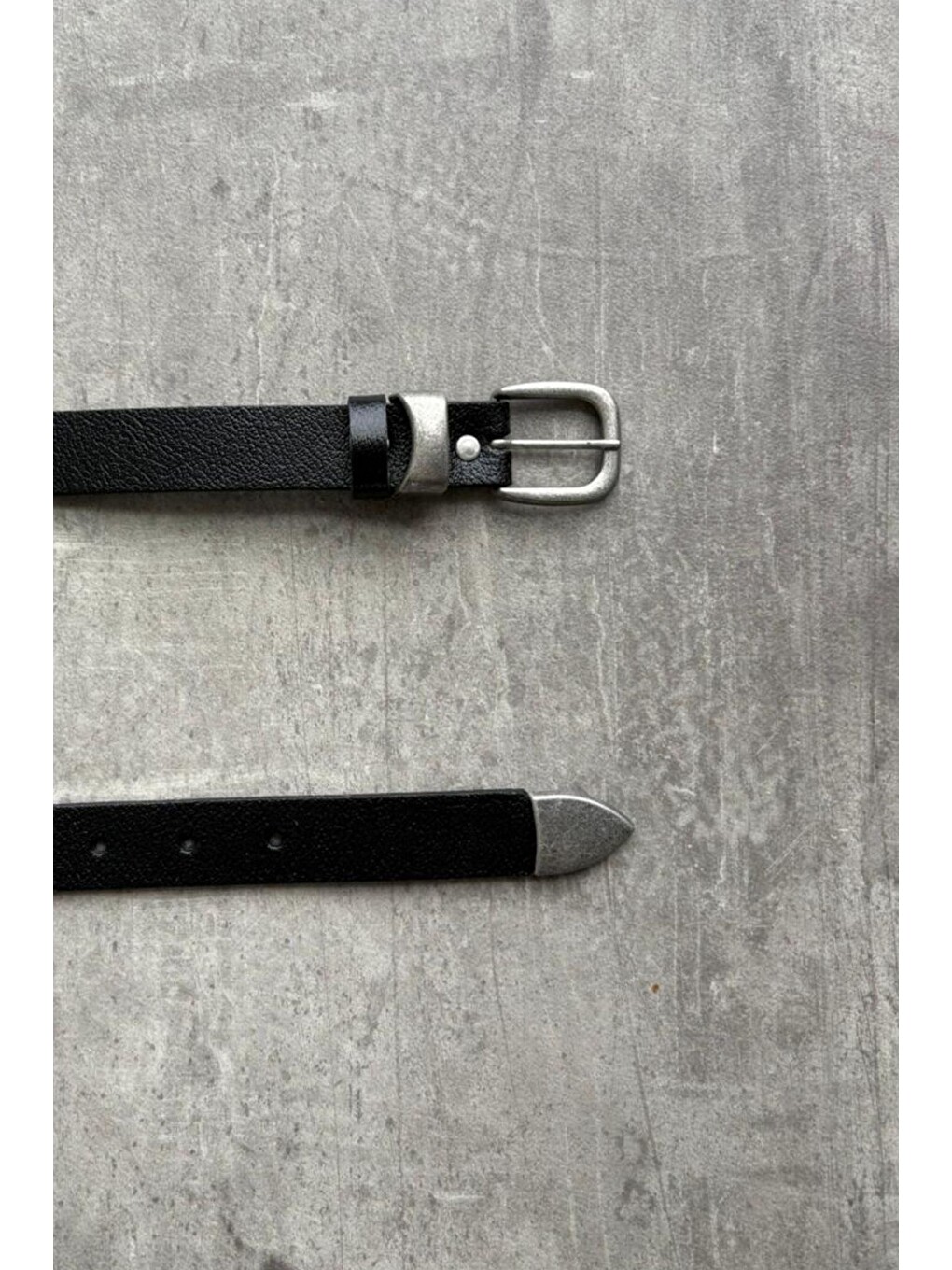 Siyah Erkek Vintage Ucu Metal Detaylı Deri Kemer-3