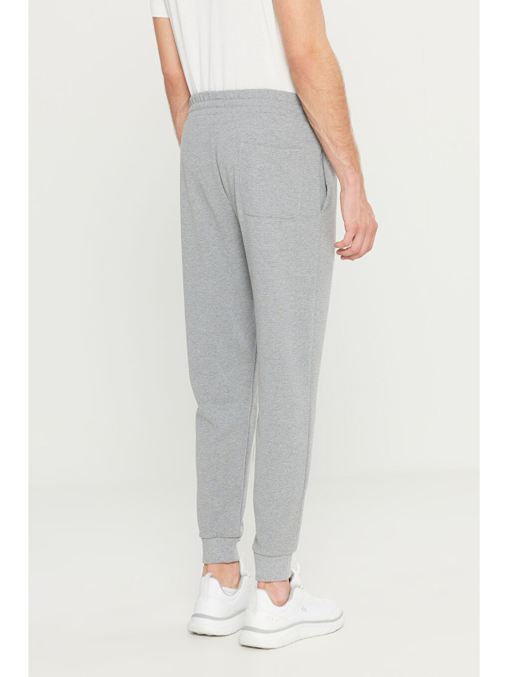 Erkek Gri Melanj Pamuklu Standart Fit Beli Bağlamalı Desenli Yan Cepli Eşofman Altı-4