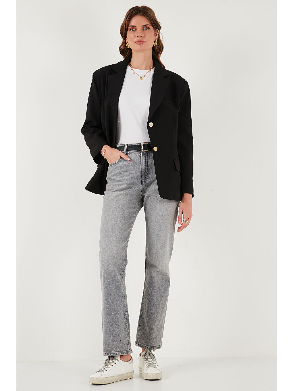 Siyah Regular Fit Ceket Yaka Düğmeli Blazer Ceket 6839562-1