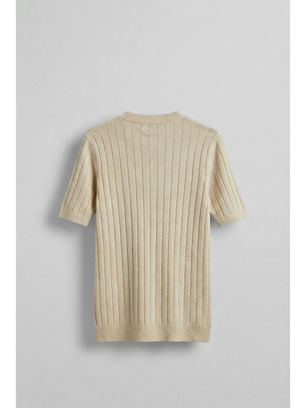 Erkek Fitilli Kısa Kol Triko T-Shirt Koyu Bej-1