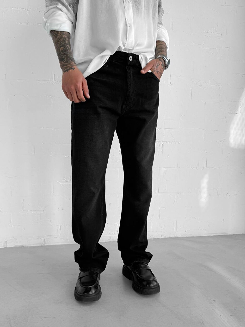 Erkek Baggy Fit %100 Pamuk Jean Pantolon Siyah-1