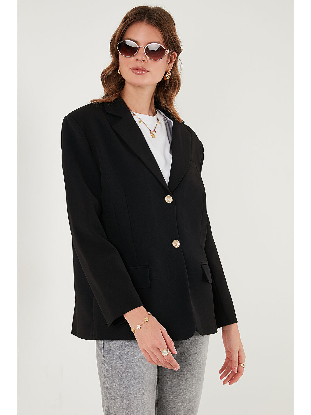 Siyah Regular Fit Ceket Yaka Düğmeli Blazer Ceket 6839562-3