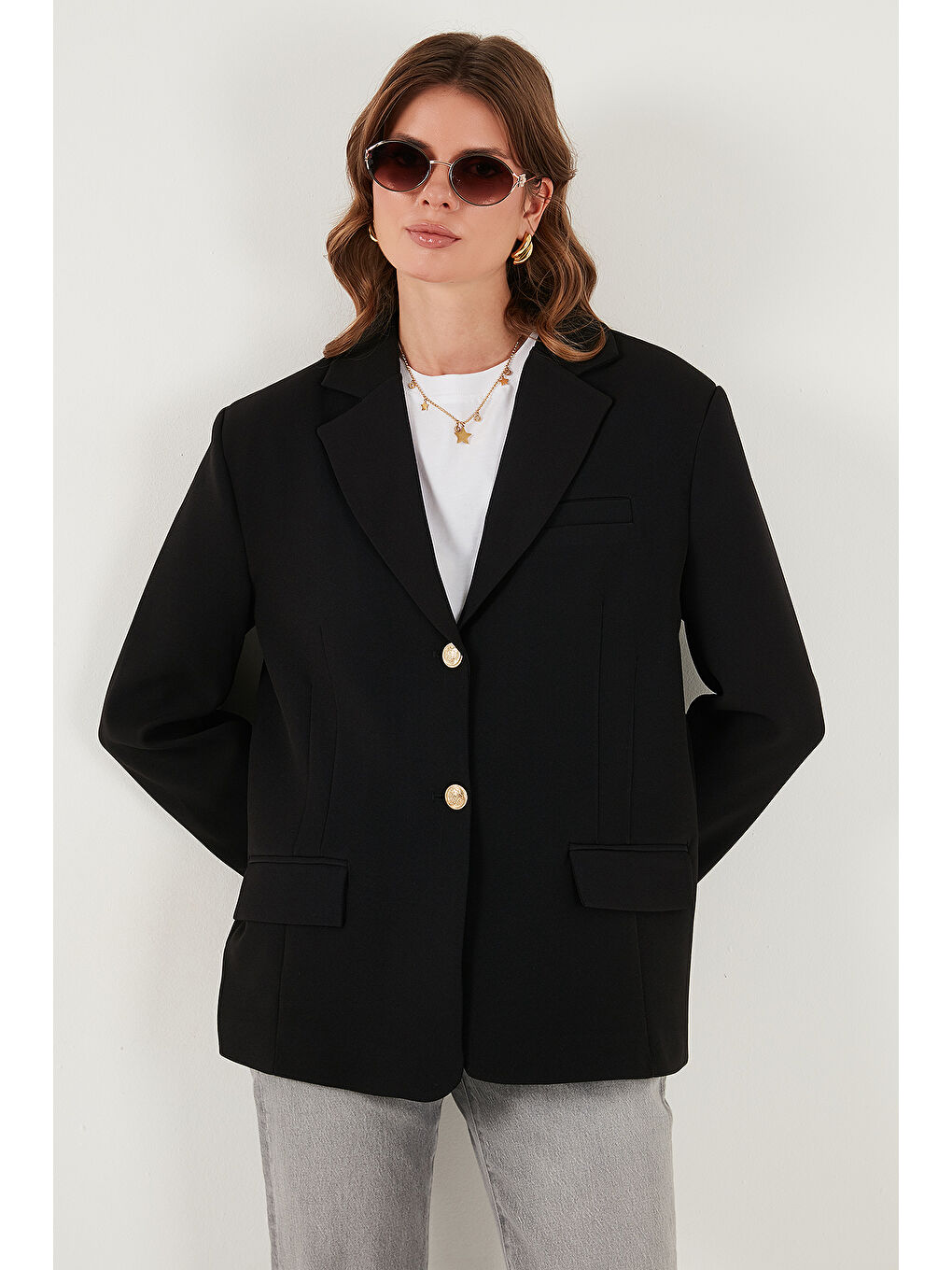 Siyah Regular Fit Ceket Yaka Düğmeli Blazer Ceket 6839562-4