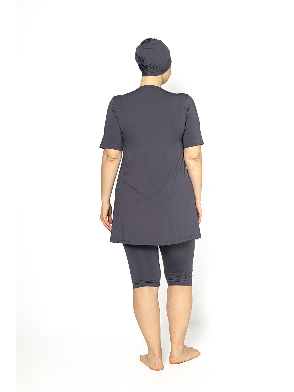 Antrasit Kısa Kol Garnili Büyük Beden Yarı Kapalı Mayo 4310-4