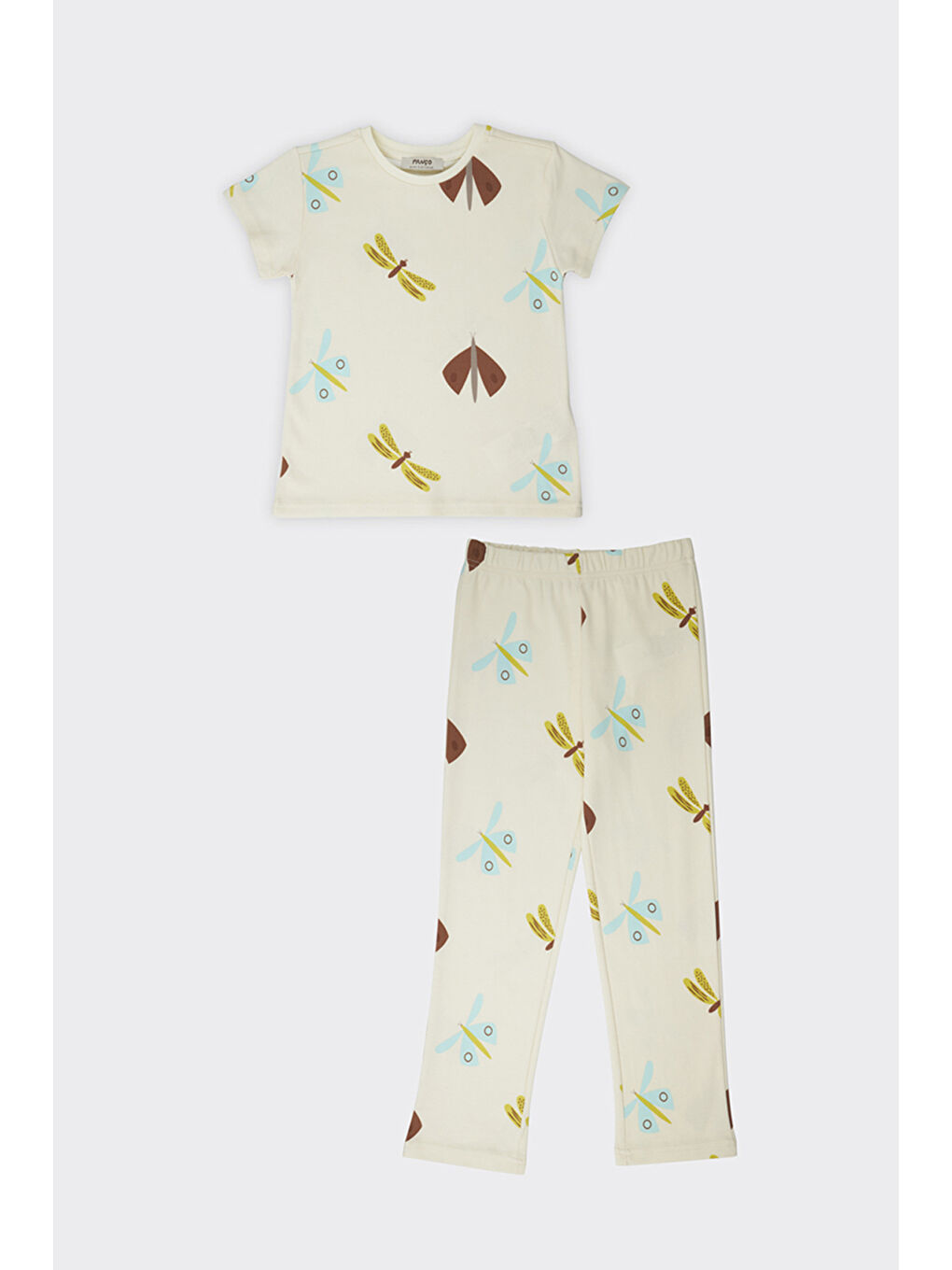 Kız Çocuk Desenli Bej Pijama Takımı-3