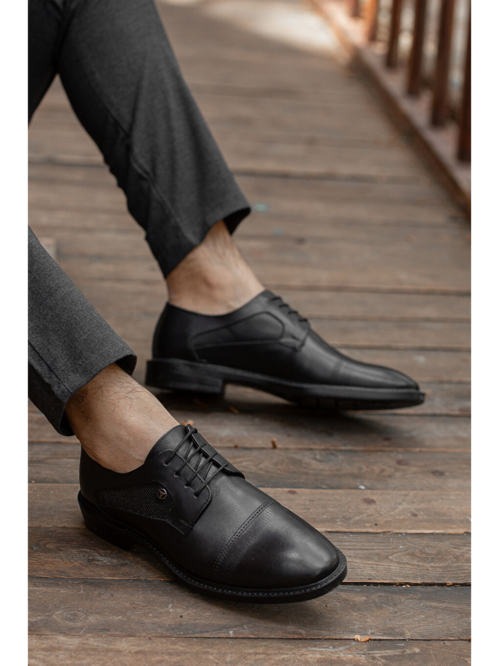 Siyah D02018 Günlük Ortopedik Erkek Hakiki Deri Klasik Ayakkabı-1