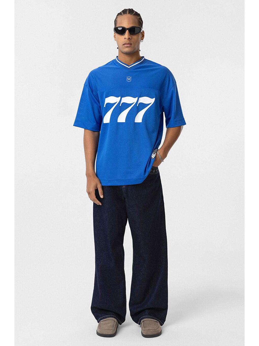 Mavi Oversize V Yaka Forma Tişört Saks