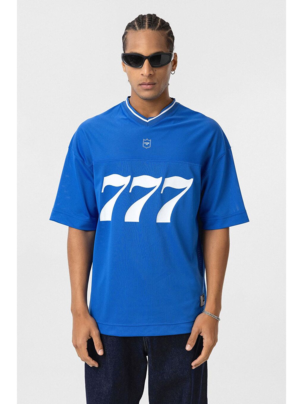 Mavi Oversize V Yaka Forma Tişört Saks-1