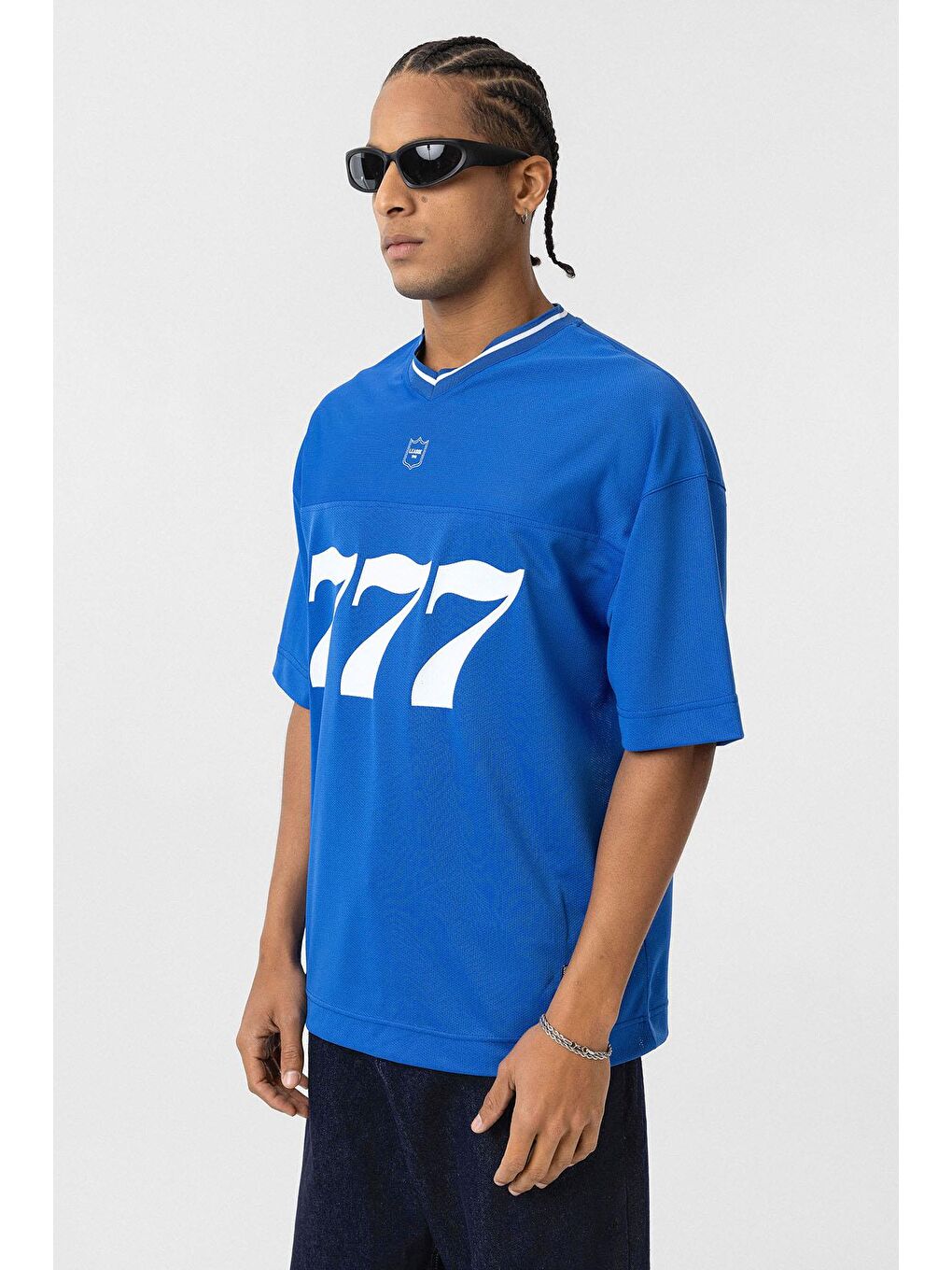 Mavi Oversize V Yaka Forma Tişört Saks-2