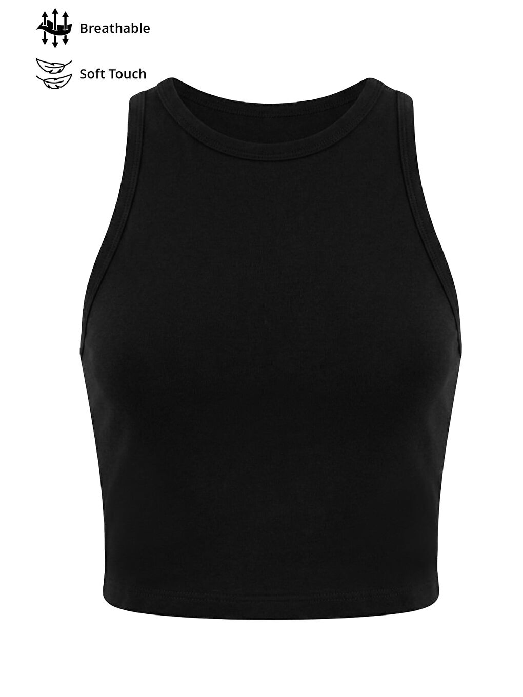 Siyah Viskon Bisiklet Yaka Kolsuz Kadın Crop Atlet-1