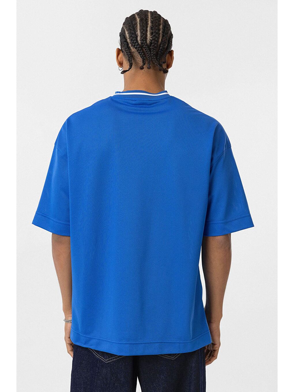 Mavi Oversize V Yaka Forma Tişört Saks-3