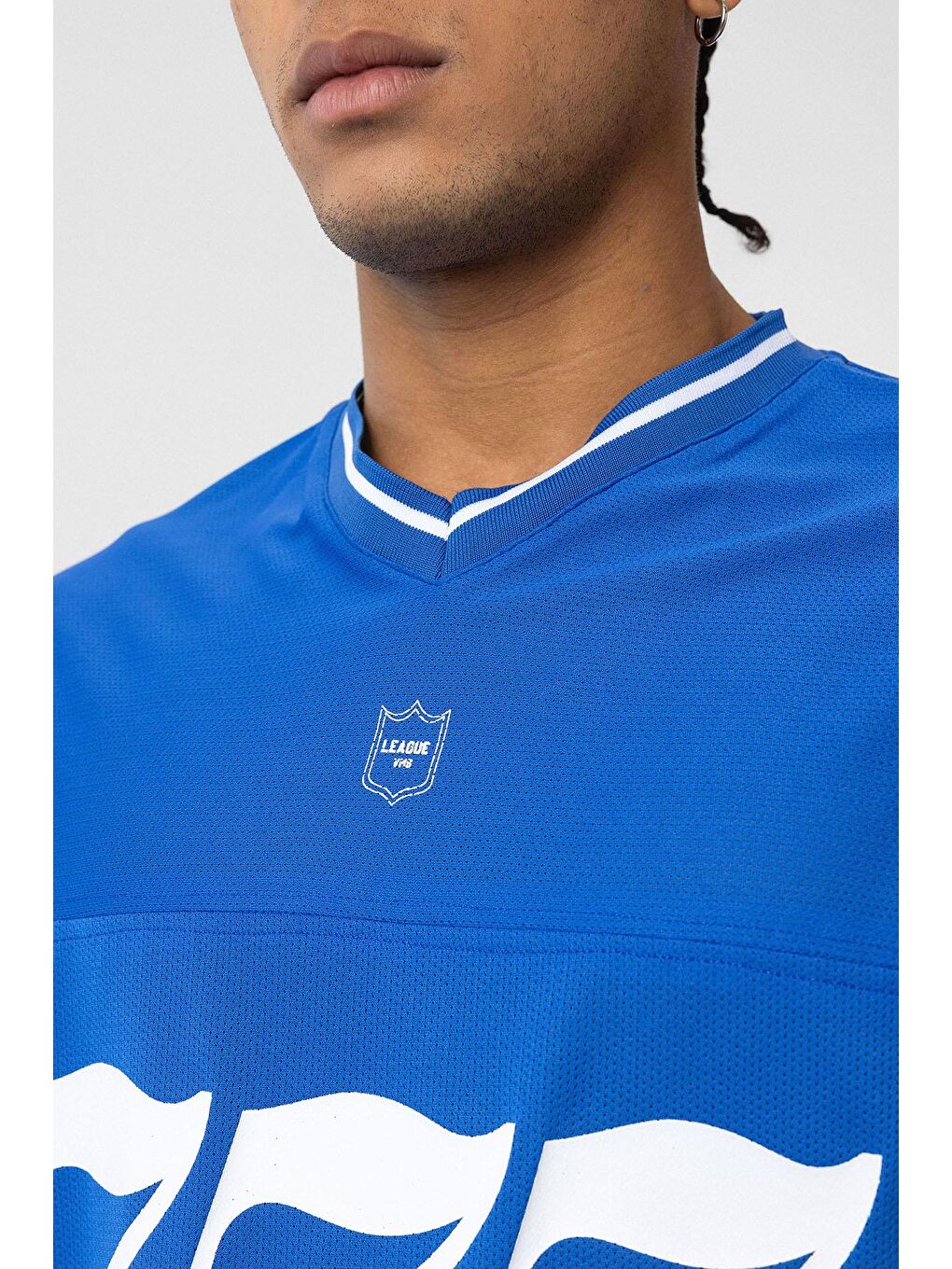 Mavi Oversize V Yaka Forma Tişört Saks-4